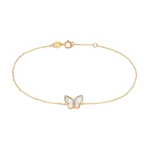 Gemnel fancy sterling silver 18k gold mother of pearl pave diamond butterfly animal bracelet