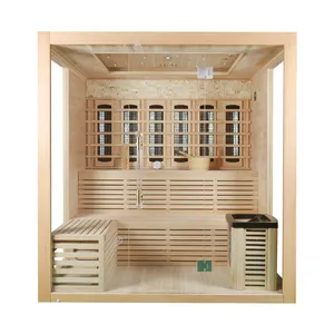 Luxury Custom Indoor Wooden Infrared Ceramic Panel and Steam Sauna Room for 6 People Spa