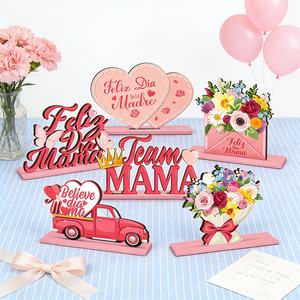 6 décorations en bois pour la fête des mères espagnoles, avec motifs floraux, papillon, camion rose et cœurs. pour les brunches printaniers et les fêtes sur la terrasse - Product Image 6