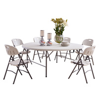 Table ronde en plastique blanc de 72 pouces avec pieds en métal Portable extérieur événement fête mariage hôtel meubles pliable pour un rangement facile