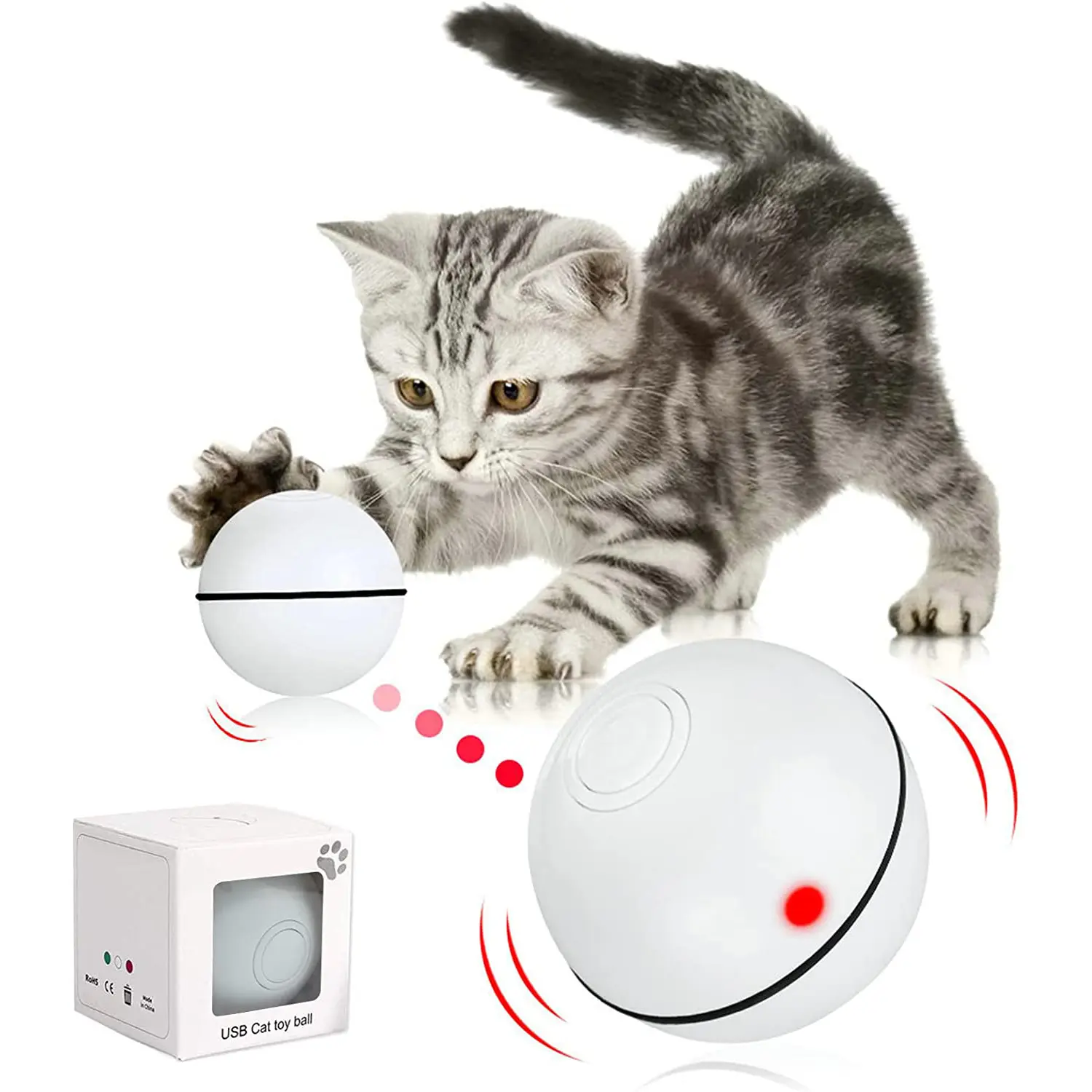 Interactive Cat Toys Ball with LED 360 Degree Self Auto Rotating Smart Ball USB Rechargeable Kitten Funny Chaser Roller Pet Toys