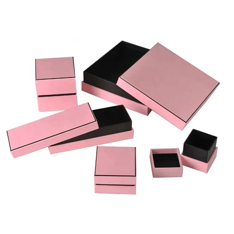 Chinês fábrica personalizado logotipo rosa papel embalagem jóias caixa anel colar pingente pulseira presente caixa