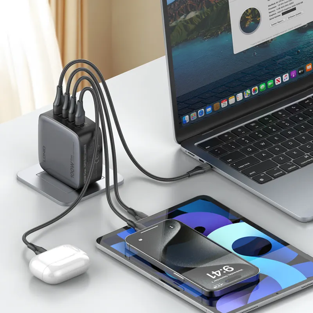 LDNIO Q408 OEM Gan Foldable Multi 4 Port Fast Quick Mobile Phone Laptop Us Eu Uk Au Pd3.0 Qc Usb Type c Usbc 100w Wall Charger
