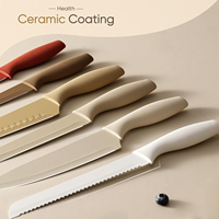 Ensemble de couteaux de cuisine Garwin avec logo personnalisé, 6 pièces, en acier inoxydable avec revêtement céramique, manche en PP TPR, commande en gros