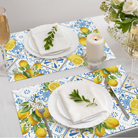 Set de 4 sets de table imprimés motif citron bleu italien, 12x18 pouces, pour la décoration de table à manger et de fêtes à domicile