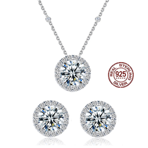 Conjunto de Joias Femininas Clássicas: Brincos e Colar de Zircônia Cúbica de 8mm em Prata Esterlina <span class=keywords><strong>925</strong></span> - Product Image 5