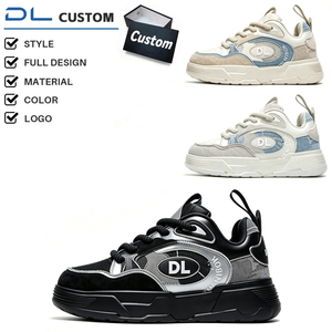 Custom Low Top Denim Patch Suede Leather Skate Sneakers Oval DL Logo Thick Rope Laces Segmented Square <strong>Chunky</strong> Platform Side - Product Image 1