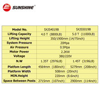 Plateformes élévatrices pour voitures SUNSHINE 5.0T, élévateur de véhicule automatique SXJS5019