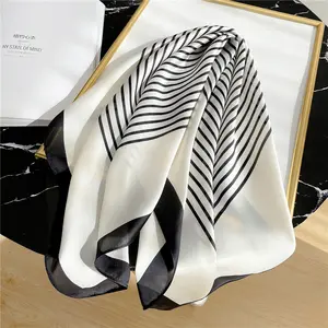 Geometrics Print Women Hand Rolled Foulards Other Scarves & Shawls Square Scarves Wraps Curled Bandana Muslim Hijab Silk Scarf