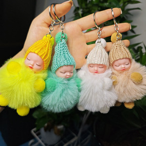 Llavero de peluche de bebé durmiente con pompón de pelo Kawaii, bonito llavero de muñeca de peluche para niña, adorno para bolso - Product Image 3