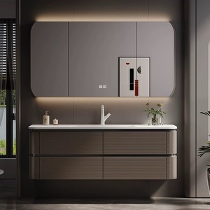 Meuble de salle de bain moderne en HPL avec miroir et double vasque en céramique, fabriqué en Chine - Product Image 2