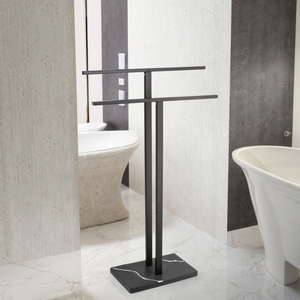 Moderno Free Standing in metallo nero 2 barre portasciugamani panno bagnato appendiabiti per alberghi appartamenti doppio portasciugamani per uso pavimento - Product Image 2