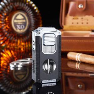 Três Fire Jet chama charuto isqueiro com V-shaped charuto cortador portátil multi-funcional isqueiro - Product Image 5