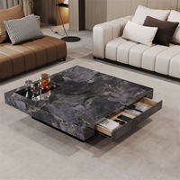 Table Basse Carrée Moderne en Marbre et Bois, Ensemble de Meubles Multifonctionnels Uniques avec Tiroirs pour Salon Intérieur de Luxe