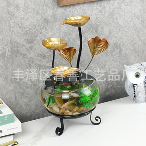 Fuente Decorativa Redonda de Vidrio y Hierro para Acuario, Mini Fuente para Hogar u Oficina, Arte Decorativo - Product Image 3