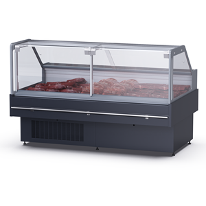 Vitrine réfrigérée de supermarché haut de gamme avec verre incurvé pour <span class=keywords><strong>boucherie</strong></span>, viande fraîche et charcuterie - Product Image 1