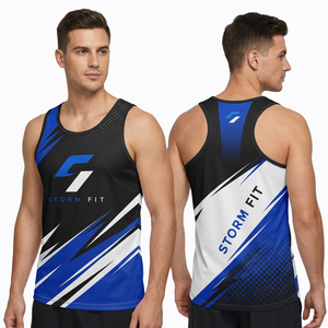 Camiseta sin mangas para hombre Storm Fit, con estampado por transferencia térmica, 100% poliéster, de secado rápido, cuello redondo, ropa deportiva para entrenamiento, 180g, no tejida. - Product Image 1