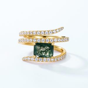 18 Karat vergoldet 925 Sterling Silber Cz Diamant Grün Moos Achat Half Wrap Pave Frauen Gelbgold <span class=keywords><strong>Ring</strong></span> - Product Image 3