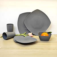 Ensemble de vaisselle carrée en paille de blé pour 4 personnes, 16 pièces, vaisselle réutilisable en plastique, ensemble de plats de service pour la cuisine