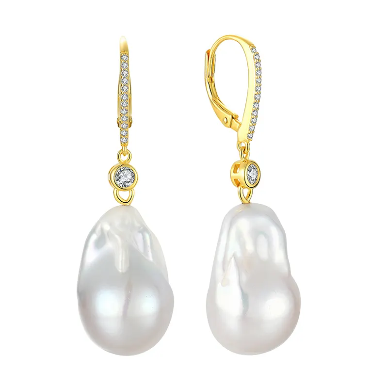Fashion 925S Silver Jewelry Baroque Fresh Water Pearl Drops Earrings Silver 925 Sterling Freshwater Pearl Zircon Stud Earrings