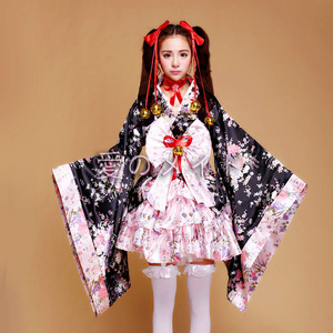Cosplay Kimono Maid Outfit Red Pink Floral Lolita Princess Dress Anime Costume Full Set Summer 2022 - Product Image 2