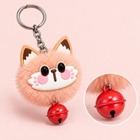 Porte-clés en peluche mignon en forme de chat avec clochette métallique et oreilles, breloque de sac animal de dessin animé