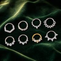Perhiasan Tubuh Titanium F136 Berlapis Emas 14K, Anting Stud Tulang Rawan CZ Bening, Cincin Hidung, Anting Segmen, Clicker, Labret