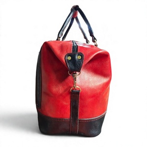 Bolsa de Viaje de Cuero Genuino de Dos Tonos con Logotipo Personalizado, Bolsa de Lona Roja de Cuero Vacuno de Grano Completo para Fin de Semana, Deportes y Viajes Cortos para Hombre - Product Image 3