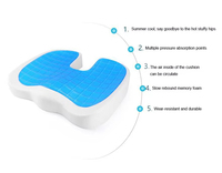 Coussin de siège Coccyx pour le soulagement de la douleur du coccyx Gel de soulagement de la pression de la douleur au bas du dos Coussin de siège en mousse à mémoire de forme fraîche pour une longue séance