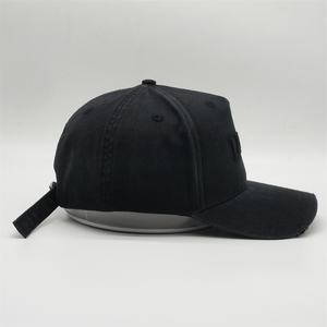Custom Hight Quality 5 Panel Black Cotton Twill Worn Out <strong>Distressed</strong> Baseball <strong>Caps</strong> Dad Hat With Long Strap - Product Image 5