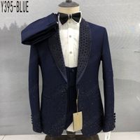 Costume de marié noir élégant à perles, costume de matin pour homme, costume de scène, costume de cosplay, costume de soirée pour homme, blazer de mariage pour témoin (veste + pantalon)