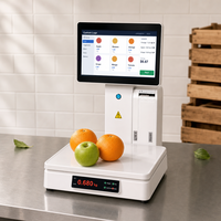 Terminal de point de vente avec reconnaissance IA, écran tactile 15,6 pouces, affichage LED 8 chiffres, imprimante de reçus et d'étiquettes 58 mm, Windows Intel I3