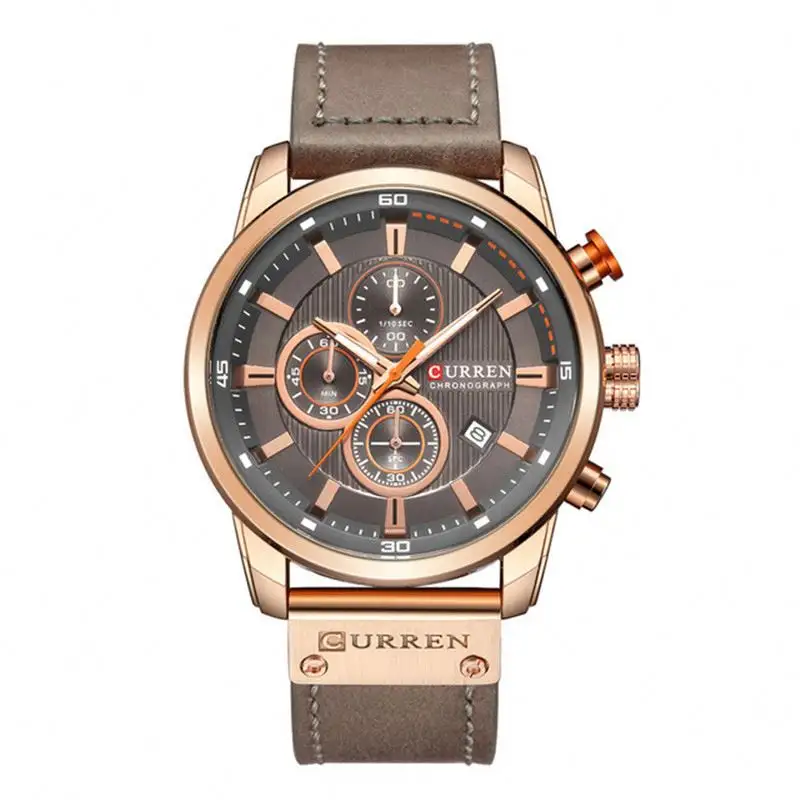 CURREN 8291 antique China boys quartz watch ECO Genuine Leather Strap water resist Chronograph date display expedition watch