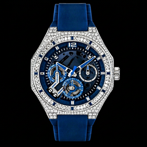 Reloj Blue Diamond con correa de caucho |   Reloj Automático de Lujo con Incrustaciones de Diamantes - Product Image 1