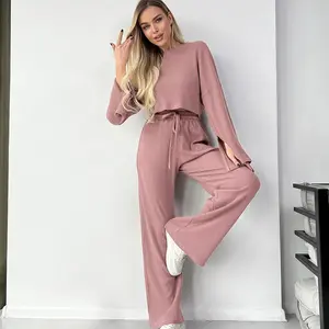 Set di pigiami da donna set di abbigliamento da notte rosa da salotto da donna lavorati a maglia morbidi set di abbigliamento da salotto da donna