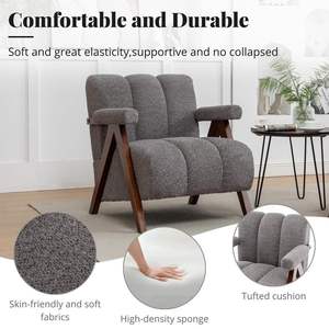 Modern Tufted <b>Arm</b> <b>Chair</b> Boucle Upholstered Thick Cushion Solid <b>Wood</b> Frame for Apartment Bedroom Living Room Home Office <b>Dining</b> - Product Image 3