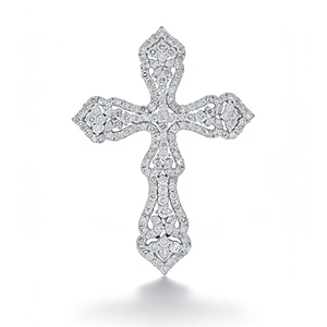 CUSTOM SILVER 10K/14K/18K GOLD PLATED LAB GROWN CVD DIAMOND CLASSIC ENGAGEMENT GIFT SWEATER <b>CHAIN</b> NECKLACE <b>CROSS</b> PENDANT - Product Image 1