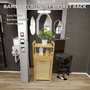 Portaoggetti <span class=keywords><strong>in</strong></span> bambù multistrato per uso domestico cesto per biancheria pieghevole con funzione salvaspazio per il bagno - Product Image 3