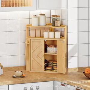 Armoire de rangement d'angle en bambou Hanmiao, 3 étages, couleur bois naturel, organisateur de bureau et de cuisine - Product Image 2