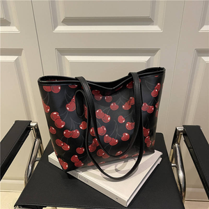 Bolsos de Mujer 2026, Nuevo Bolso Tote de PU Mediano con Cierre de Cremallera, Gran Capacidad, Estampado de Cerezas, Moderno y Sencillo, Bolsos de Diseñador - Product Image 2