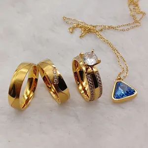 Amuletos colgantes para mujer, anillos de boda de lujo, joyería femenina, Arabia Saudita, anillos de compromiso de boda chapados en oro de 24K, conjuntos nupciales