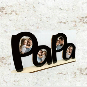 Cadre photo en bois écologique de haute qualité pour la fête des pères, décoration de table en forme de lettre Papa, personnalisable - Product Image 3