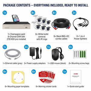 Kit de Sistema de Seguridad CCTV NVR de 8 Canales, Cámara HD 1080P POE con 8 Cámaras Exteriores Tipo Bala, IP66 Impermeable, Detección Facial, H.265, Disco Duro de 2TB - Product Image 5