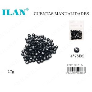 Perline Ilan con lettere bianche nere 4x7mm per artigianato 17g - Product Image 3