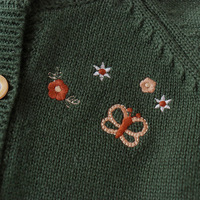 Cardigans en tricot pour petites filles, boutons design, boutiques d'automne, cardigan vert pour bébés, vêtements en tricot pour nourrissons et tout-petits