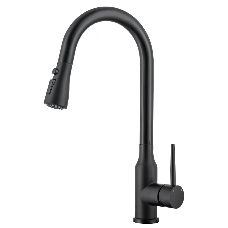 Robinet de cuisine noir rétractable multi fonction en acier inoxydable eau froide et chaude robinet d'évier noir