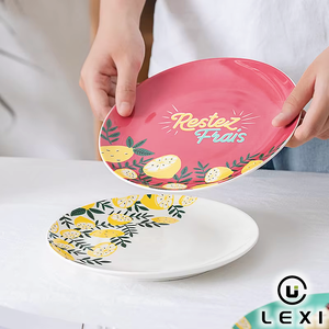 Assiette en céramique mignonne motif citron, rose, blanc, vert, ronde, pour steak, salade de fruits, dessert, vaisselle de <span class=keywords><strong>cuisine</strong></span>, <span class=keywords><strong>cadeau</strong></span> - Product Image 1