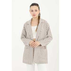 Blazer de Lino a Rayas para Mujer, Manga Larga, Transpirable, Tejido, Color Índigo - Product Image 2