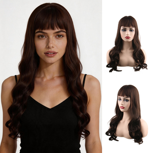 <span class=keywords><strong>Perruque</strong></span> longue bouclée pour femmes avec frange cheveux synthétiques noir brun foncé marron clair pour une utilisation quotidienne de fête de cosplay - Product Image 1