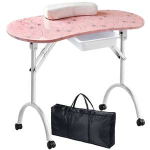 Foldable Manicure <b>Table</b> Nail Technician Desk Portable Workstation with Rolling Wheels Large Drawer Client Wrist Pad Carrying Bag - Product Image 4